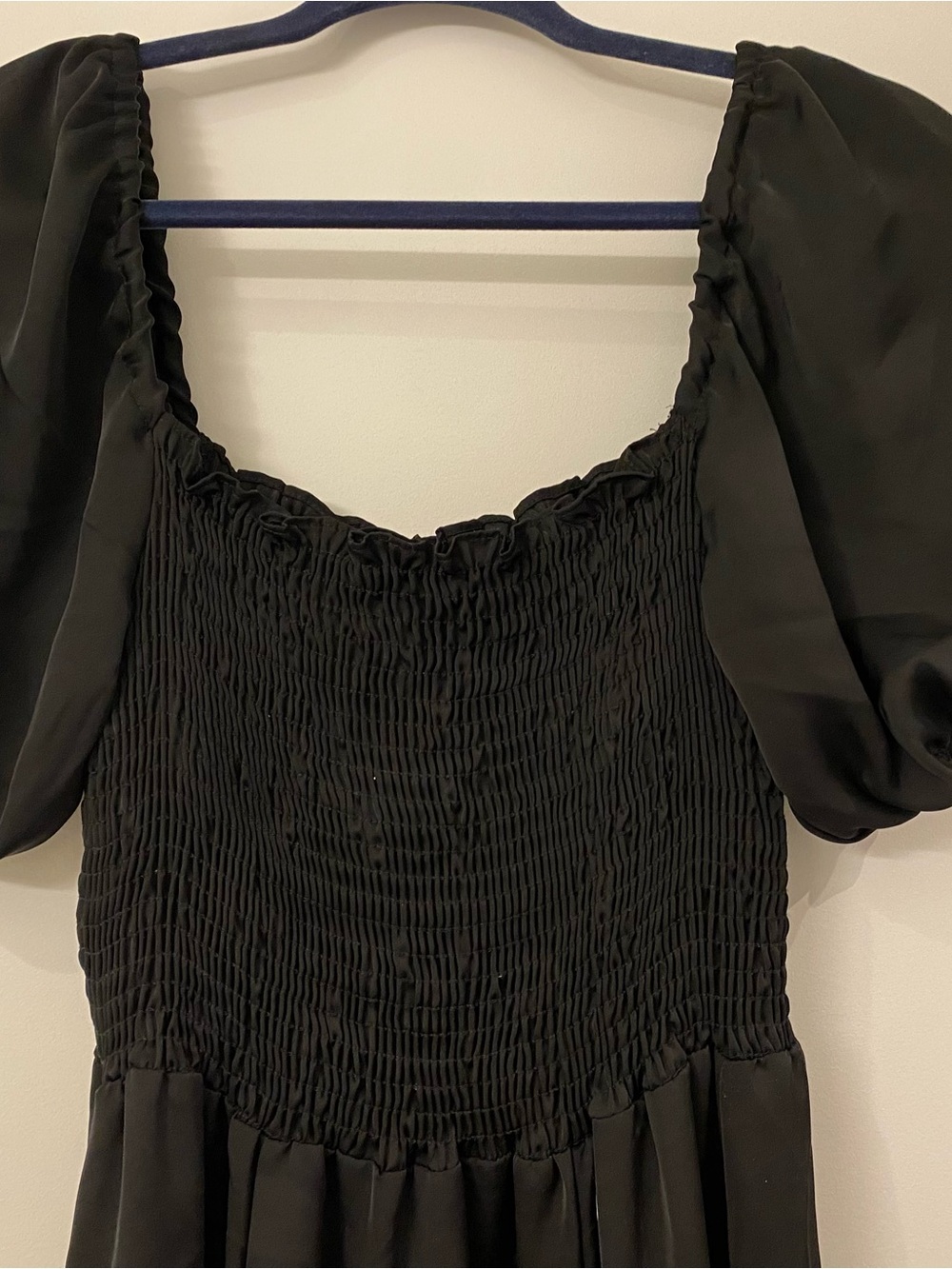 RESA Black Smocked Bodice Puff Sleeve Dress